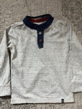 🧡3/15 Joe's Jeans Frayed Henley Long Sleeved Navy Gray T Shirt Boys 3T